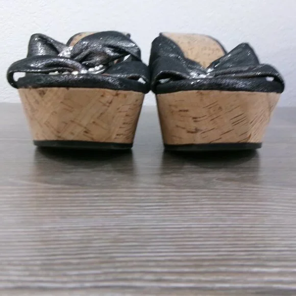 Near New GUESS Balasi Shimmery Black Silver Rhinestone Wedge Platform Shoes 9.5 - Picture 10 of 16